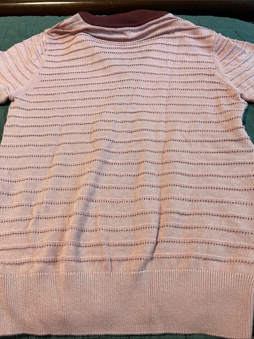 Varley NWTO Wren Pink V-Neck Knit Polo Sweater with Burgundy Trim Size S - Picture 4 of 5